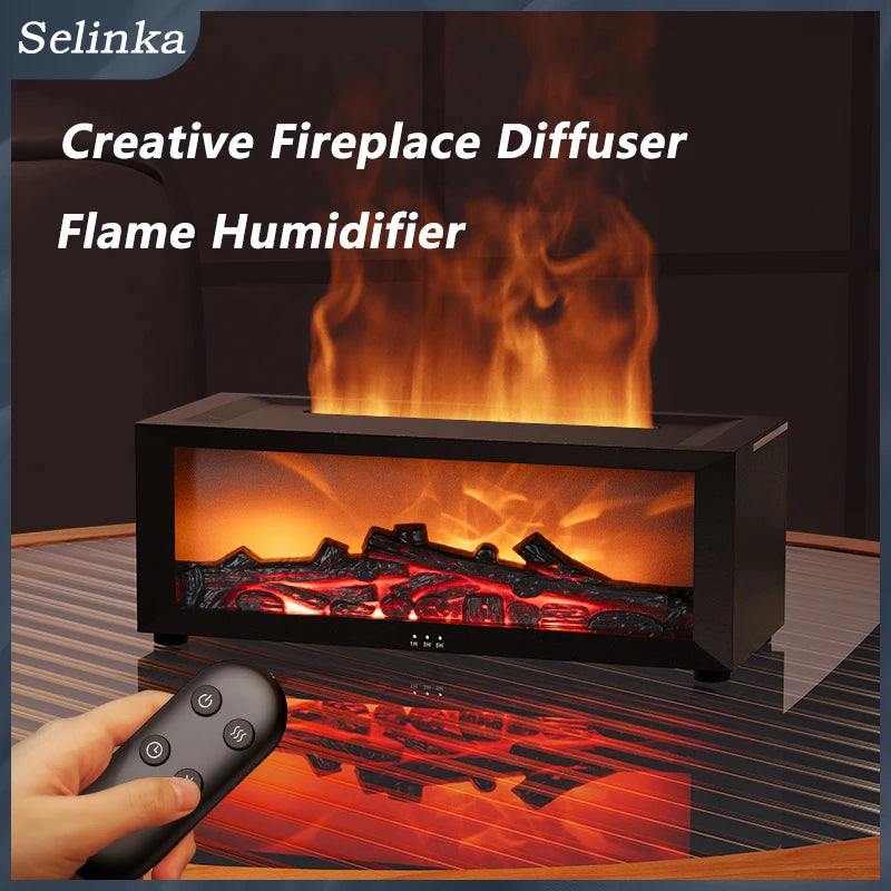 Ambient Flame Fireplace Diffuser - Adds Moisture, Comfort, & Aesthetic Aromatherapy 150ML Cool Mist Humidifier with Multiple Mist Mode