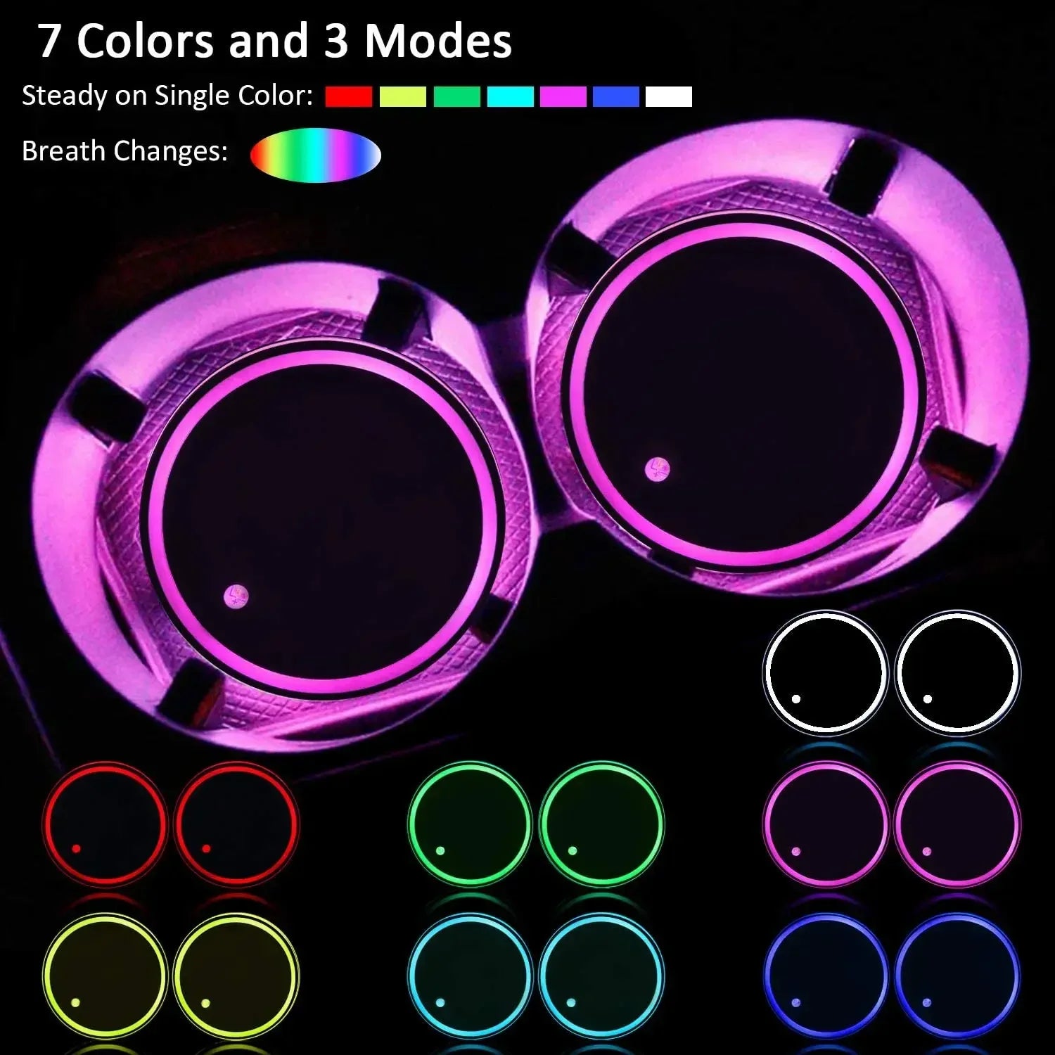 Universal LED Car Cup Holder Light – Multi-Color Changes, Rechargeable, Waterproof, and Anti-Slip Coaster