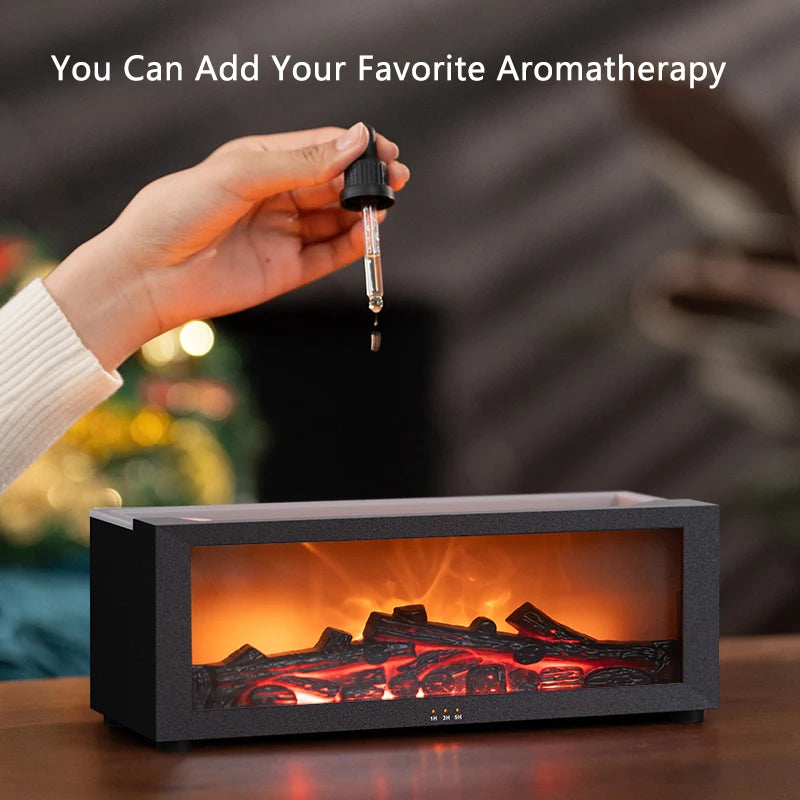 Ambient Flame Fireplace Diffuser - Adds Moisture, Comfort, & Aesthetic Aromatherapy 150ML Cool Mist Humidifier with Multiple Mist Mode