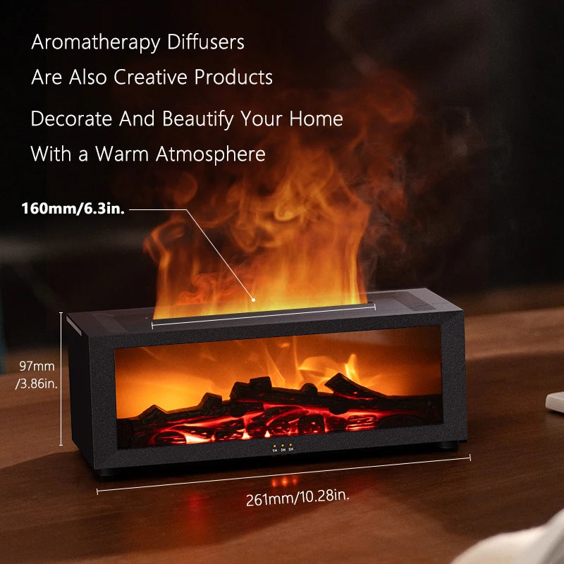 Ambient Flame Fireplace Diffuser - Adds Moisture, Comfort, & Aesthetic Aromatherapy 150ML Cool Mist Humidifier with Multiple Mist Mode