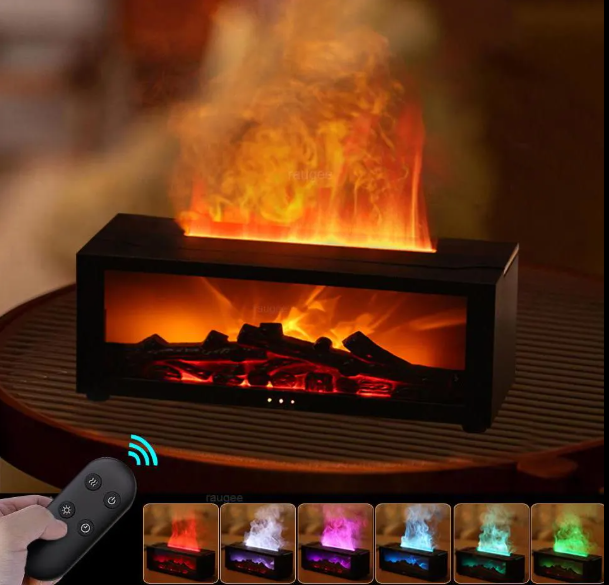 Ambient Flame Fireplace Diffuser - Adds Moisture, Comfort, & Aesthetic Aromatherapy 150ML Cool Mist Humidifier with Multiple Mist Mode
